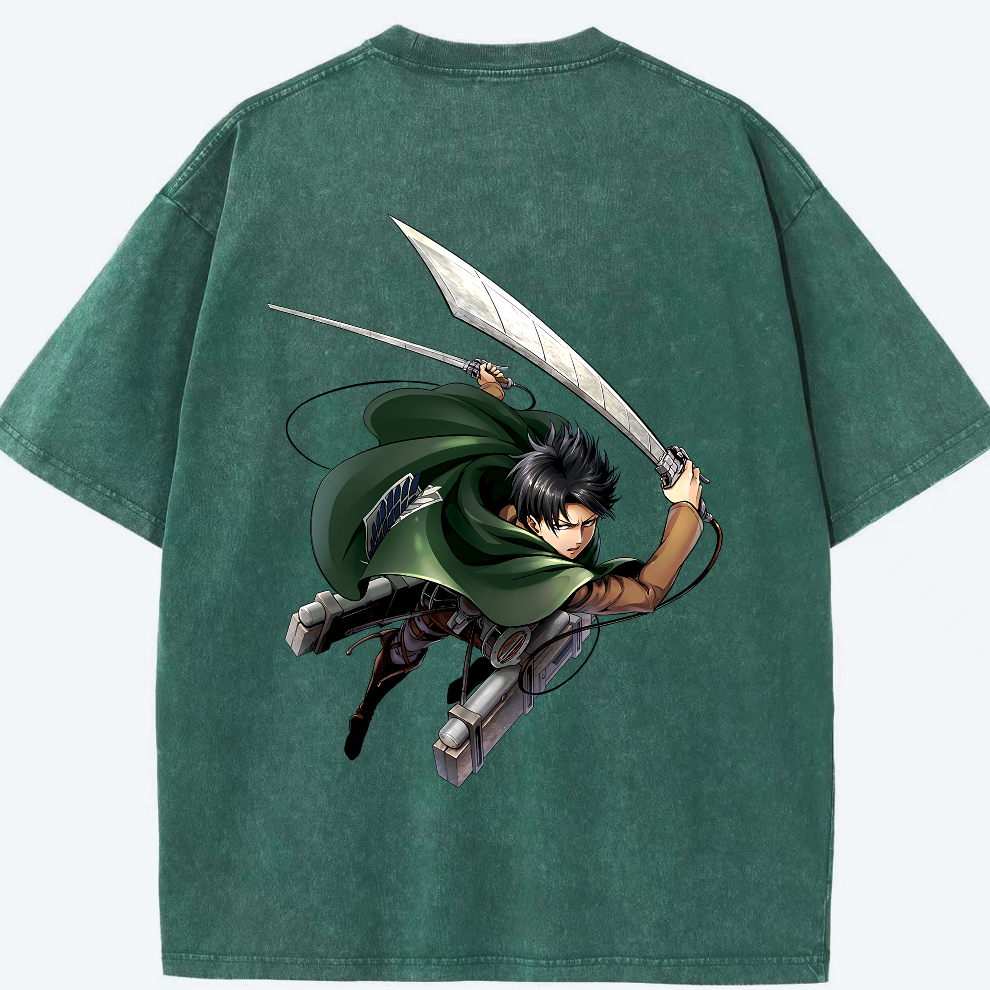 （画像用） 進撃の巨人 リヴァイ·アッカーマン Attack on Titan Levi Ackerman 綿100% ヴィンテージ風 半袖Tシャツ（背面プリント）